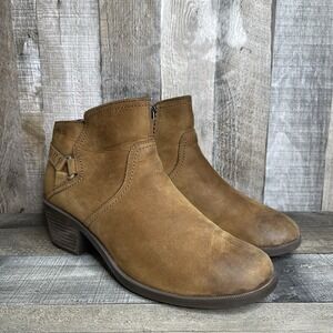 Womens Teva Foxy Brown Leather Harness Heeled Ankle Boots Booties Size 9.5 M